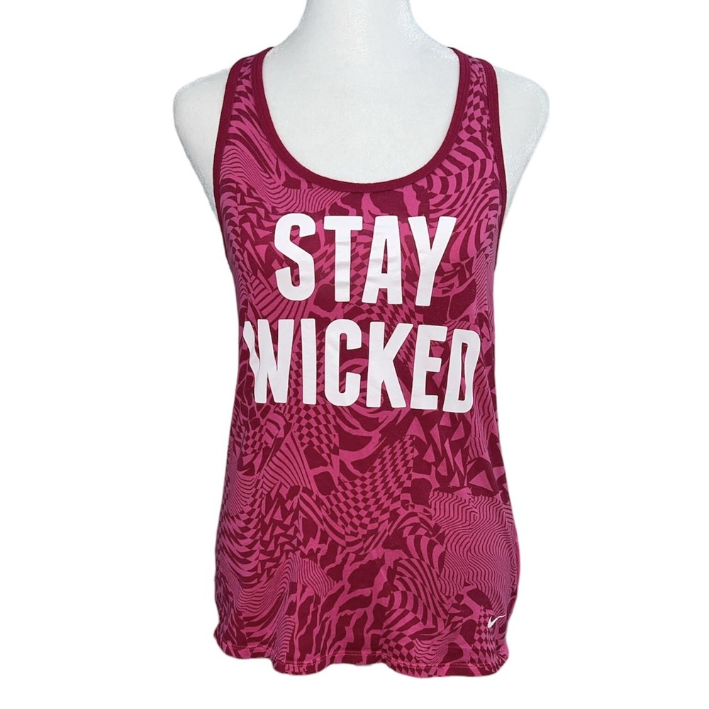 Nike Tank Top Women XS Pink Stay Wicked Racerback Athletic Cut Graphic Tee - Picture 1 of 7